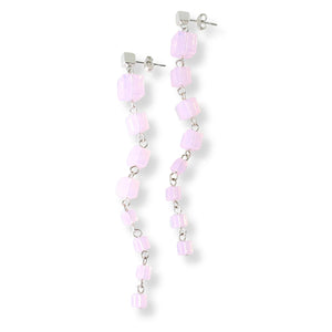 Powdery light pink Swarovski cube dangle earrings pieced together with sterling silver link and post.