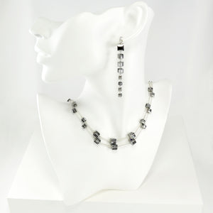Earring and Necklace set made with sparkling dark grey Swarovski crystal cubes and sterling silver 