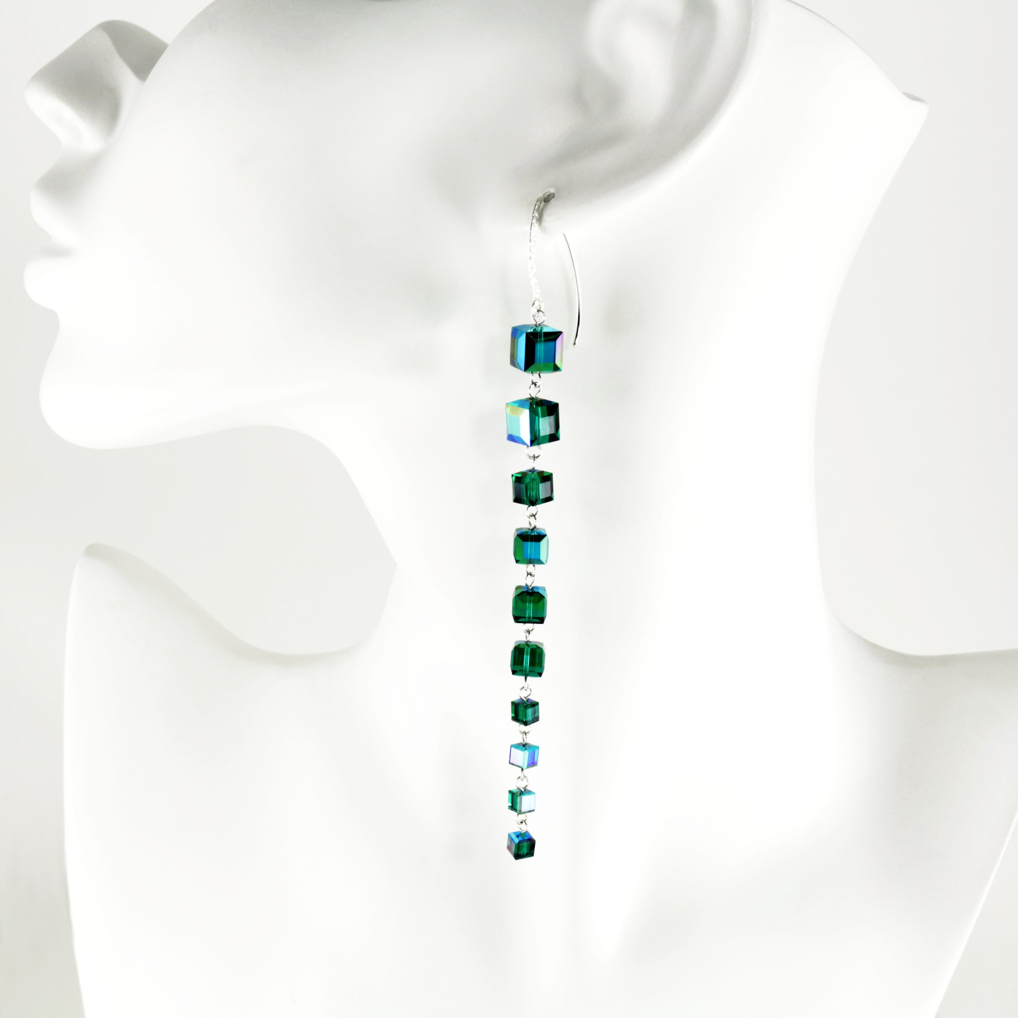 Windows Earrings in Emerald Green Shimmer Extra Long