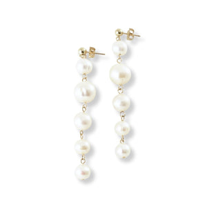 Freshwater pear earrings consisting of 5 pearls connected with 14 karat gold filled links